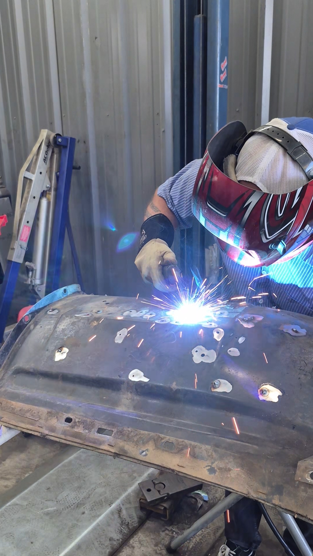 Sheet metal repair being welded at SP Automotive